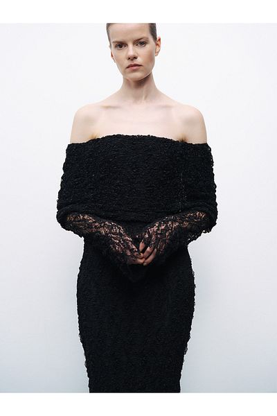 Nocturne Open Shoulder Lace Maxi Dress