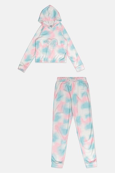 Body Glove Kids Girl 2 Pcs Tie Dye Print Sweatshirt And Sweatpant Set, Pink