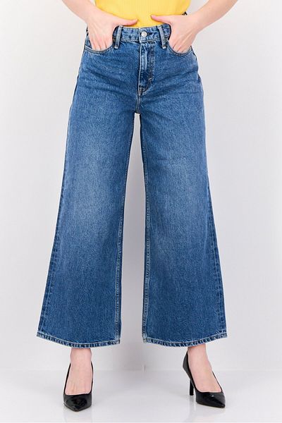Esprit Women Regular Fit Washed No Stretch Wide Leg Jeans, Blue
