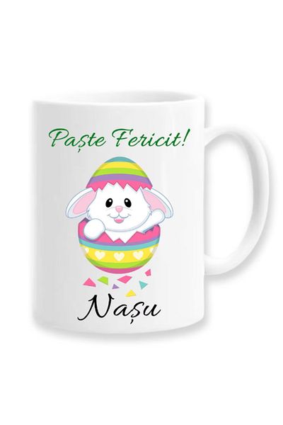 OEM Cană albă personalizată „Paște fericit Nasu”, Inovatix®. 330ml