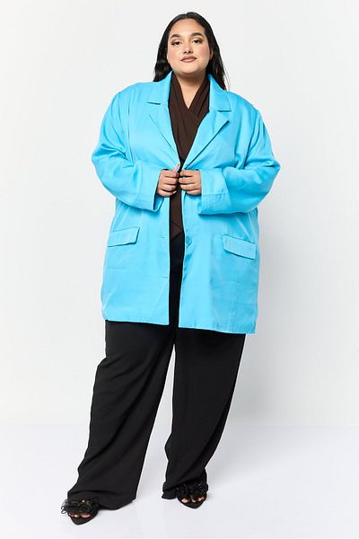 Lola May Women Plus Size Solid Semi-Formal Blazer, Turquoise