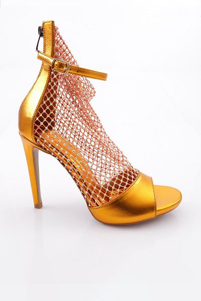 DGN Women's Silver Stone Transparent Ankle Belt Tie Heeled Shoes Orange Matte 314233210