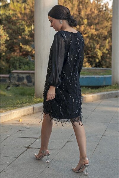 Bersi Butik Black Sequin Plus Size Evening Dress