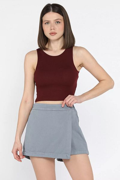 GÜLSELİ Gray Women's Zippered Waist Elastic Gabardine Shorts Skirt