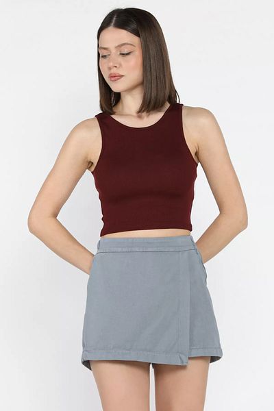 GÜLSELİ Gray Women's Zippered Waist Elastic Gabardine Shorts Skirt