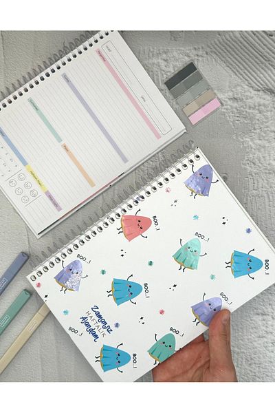 ZeCo Collection Timeless Weekly Planner Stickered Spiral Bound Hard Cover Boo! Patterned