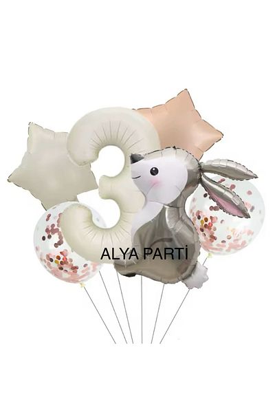 ALYA Σετ γενεθλίων με αριθμό και αστέρια με θέμα το κουνέλι PARTY