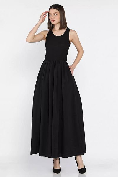 GÜLSELİ Black Women's Double Pocket Ottoman Long Dress