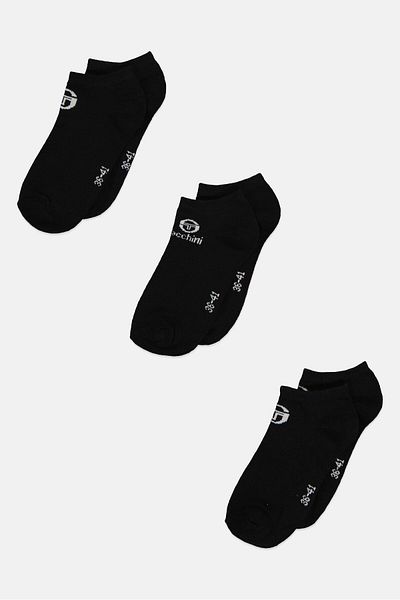 Sergio Tacchini Women 3 Pairs Brand Logo Ankle Socks, Black