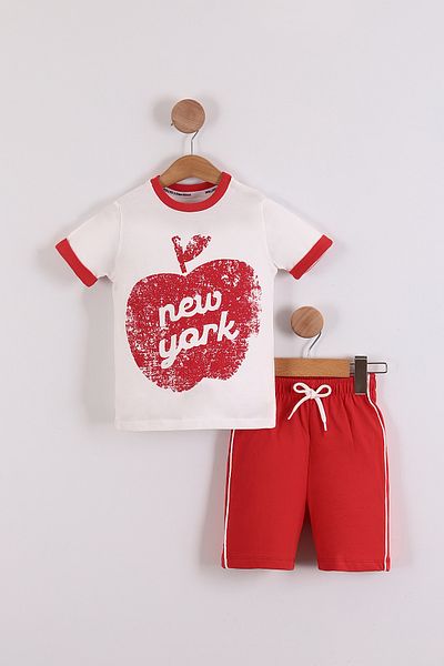 Pollito Boy's Apple New York Printed T-Shirt Shorts Set of 2