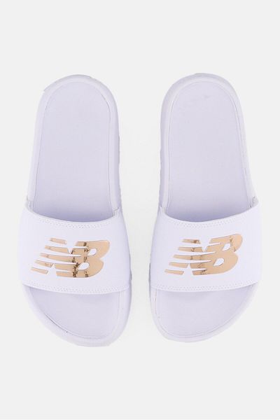 New Balance Women SWM200J3 Brand Logo Slip On Slides, White