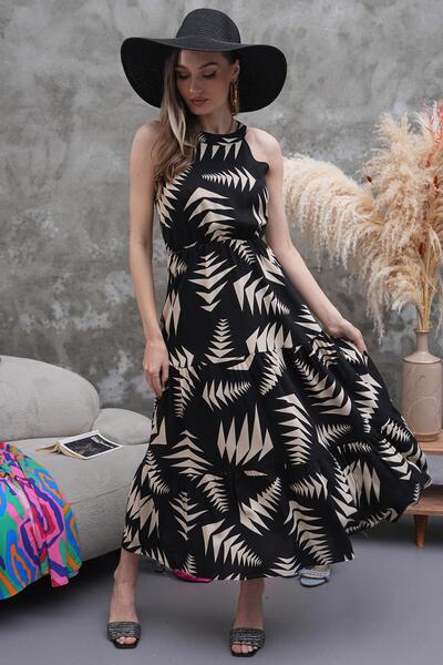 ZEYWEAR Halter Yaka Beli Lastikli Kloş Elbise