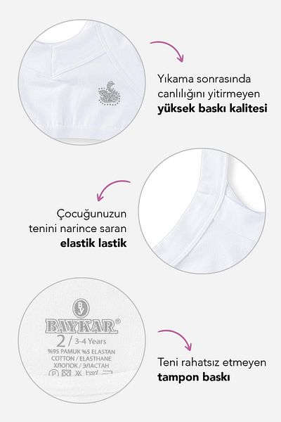 BAYKAR Jumătate de maioț pentru fete din bumbac cu bretele groase, cu detalii de piatră, pachet de 3 4290 alb