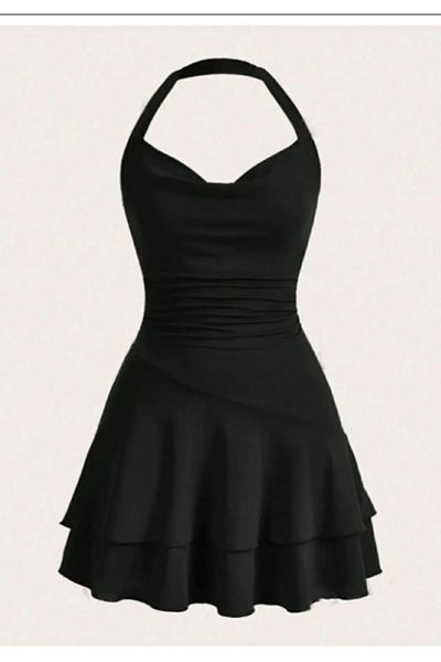 MYCPARL Halter Neck Stretchy Fabric Mini Dress