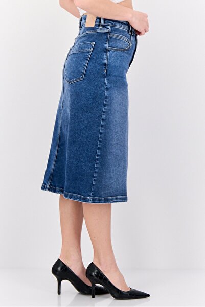 Esprit Women Washed Midi Denim Skirt, Blue