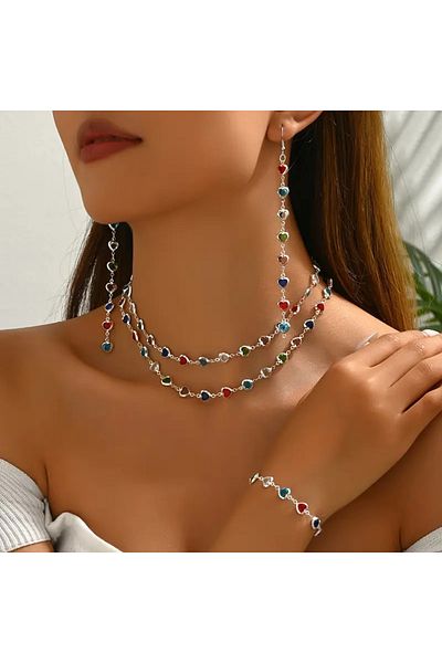 by evrenmusti Heart Cut Pendant Earring Bracelet Set