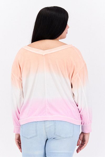 Black Tape Women Plus Size Round Neck Tie Dye Sweatshirt, Peach