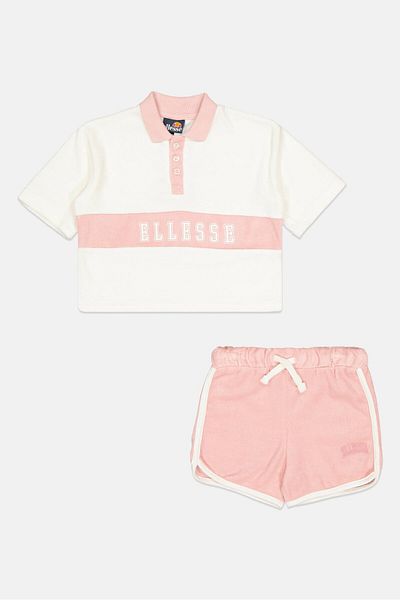 Ellesse Kids Girl 2 Pieces Brand Logo Top And Short Set, Pink/white
