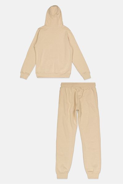 Ellesse Kids Boy 2 Pieces Brand Logo Hoodie And Jogger Pants Set, Beige