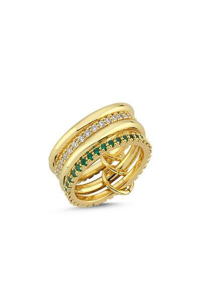 CHARMLUCKY Steel Green Stone Ring