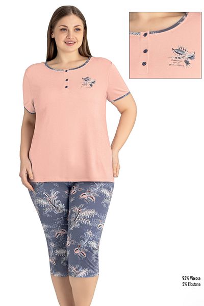 Cotpark Women's Large Size Viscose Fabric Short Sleeve Leggings Capri Suit 14666