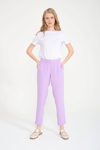 Mimya Lila Yırtmaçlı Krep Pantolon 5311