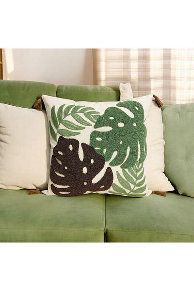 LUWİNO HOME 43X43 cm Pompom Patterned Punch Camel Base - Throw Pillow