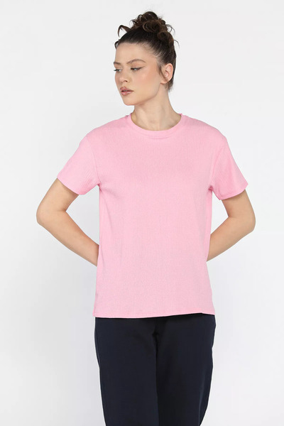 julude Pink Women's Crew Neck Basic T-Shirt
