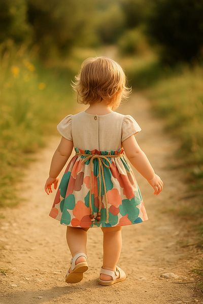 TRENDİMİZBİR Baby Girl Floral Woven Short Sleeve Dress with Belt