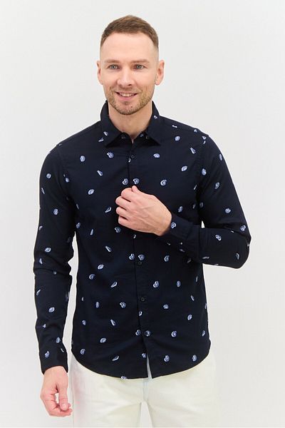 Scotch & Soda Men Regular Fit Allover Print Long Sleeves Casual Shirt, Navy Combo