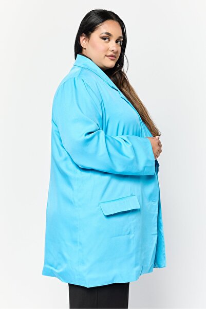 Lola May Women Plus Size Solid Semi-Formal Blazer, Turquoise