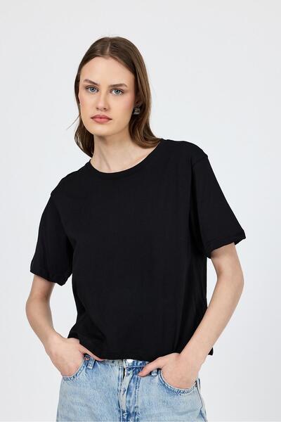 Rays Tricou negru cu guler rotund 100% bumbac, cu potrivire relaxată 2142M