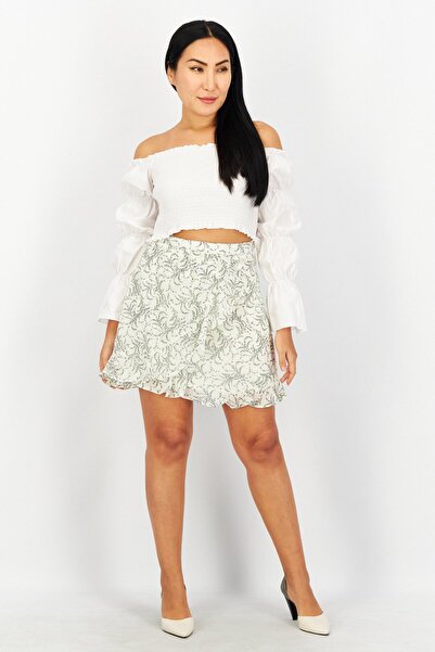 NA-KD Women Floral Printed Mini Skirt, Off White Combo