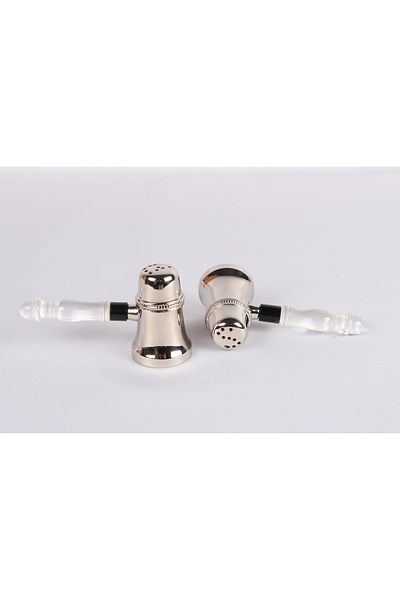 LAMEDORE Silver Color Transparent Handle Salt and Pepper Shakers Set Double, 12.5 X 9 X 6.5 cm