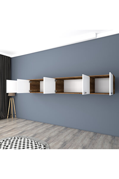 Rani Mobilya Rani Ba132 Gardırop Üst Modülü 6 Kapaklı Çok Amaçlı Dolap Minyatür Ceviz - Beyaz