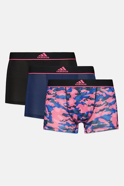 adidas سروال داخلي رجالي مكون من 3 قطع بشعار العلامة التجارية، باللون الأزرق الداكن/الأسود