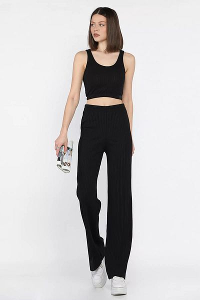 GÜLSELİ Black Women's Zero Sleeve Crop Top Blouse Pants Double Set