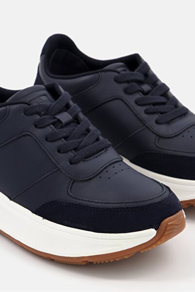 Fitflop Women Flatform Lace Up Casual Sneaker, Navy Blue/White
