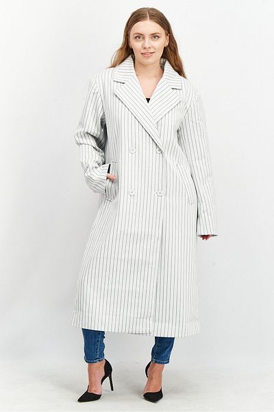 NA-KD Women Regular Fit Notched Collar Stripe Trench Coat, White