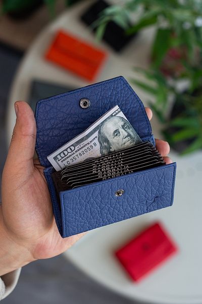 Garbalia Lucas Genuine Leather Accordion Model Navy Blue Unisex Card Holder with Lots of Eyes