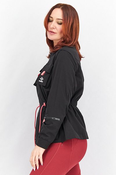 UMBRO Women Mandarin Neck Zip Front Pocket Resort Utility Jacket, Black Combo