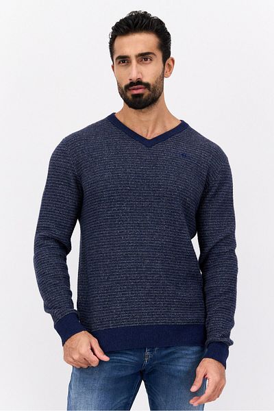 Robe Di Kappa Men V-Neck Embroidered Logo Long Sleeve Sweaters, Navy Blue