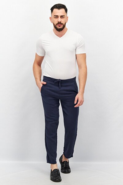 CELIO Men Regular Fit Drawstring Plain Pant, Navy