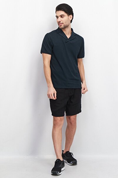 Kenneth Cole Men Spread Collar Short Sleeve Plain Polo Shirt, Navy