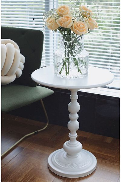 Old_Feller Vintage Roman Pillar Round Table Sofa Side End Coffee Table Living Room Home 40x40x52cm