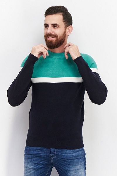 CELIO Men Round Neck Plain Long Sleeve Sweatshirts, Navy Blue Combo