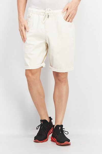 CELIO Men Textured Drawstring Denim Shorts, Cream