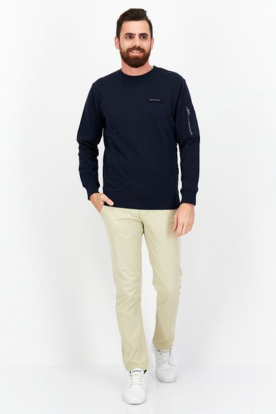 Pepe Jeans Men Crew Neck Long Sleeve Brand Logo Sweatshirt, Navy