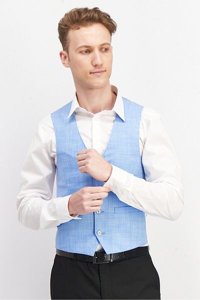 French Connection Men Slim Fit Textured Sleeveless Blazer Vest, Blue Combo