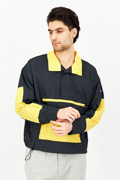 Aigle Men Spread Collar Long Sleeve Colorblock Windbreaker Jacket, Black